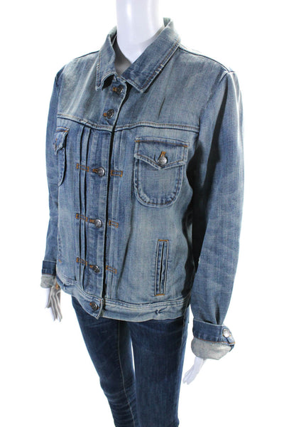 J Crew Womens Cotton Denim Long Sleeve Button Down Short Jean Jacket Blue Size L