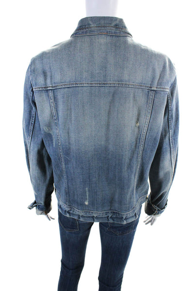 J Crew Womens Cotton Denim Long Sleeve Button Down Short Jean Jacket Blue Size L