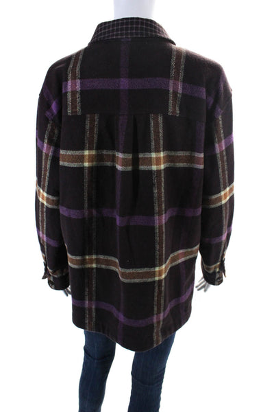 Madewell Womens Wool Knit Plaid Print Button Down Shirt Jacket Purple Size M