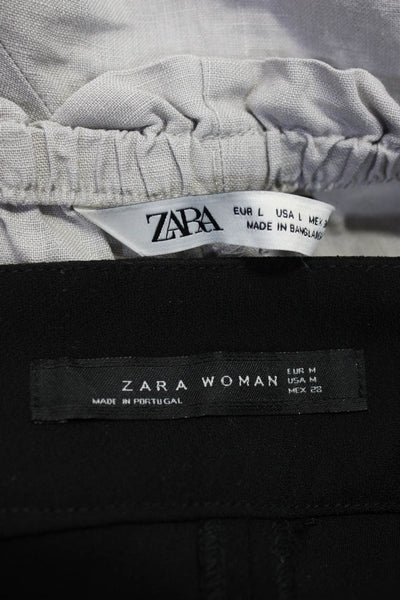 Zara Womens High Rise Wide Leg Linen Dress Pants Gray Black Medium Large Lot 2