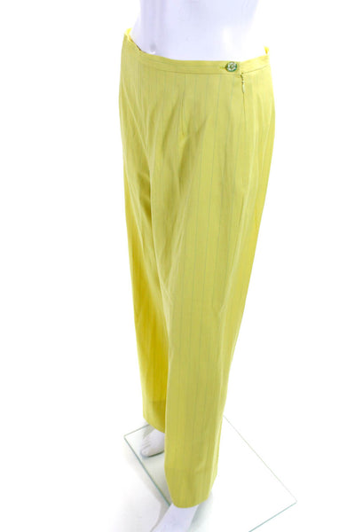 Emanuel Ungaro Womens Wool Striped Straight Leg Trousers Lime Green Size 40