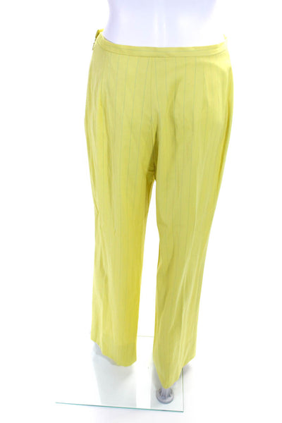 Emanuel Ungaro Womens Wool Striped Straight Leg Trousers Lime Green Size 40