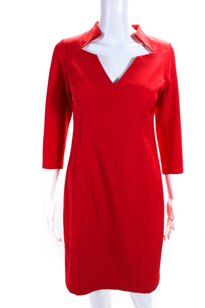 Alexa Admor Womens Long Sleeve V Neck Back Slit Lined Sheath Dress Red Size 2