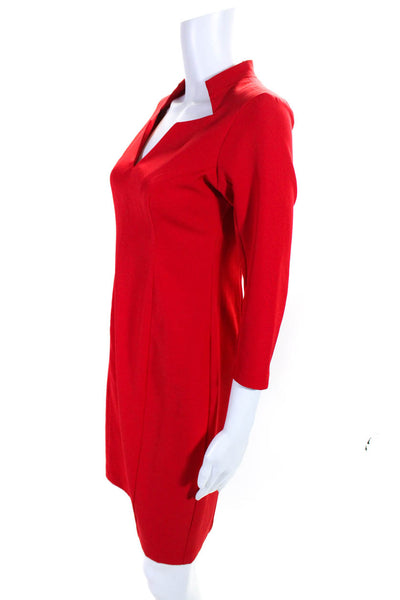 Alexa Admor Womens Long Sleeve V Neck Back Slit Lined Sheath Dress Red Size 2