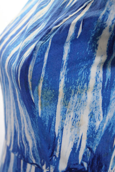 Oscar de la Renta Womens Short Sleeve Abstract Print A Line Dress Blue Size S