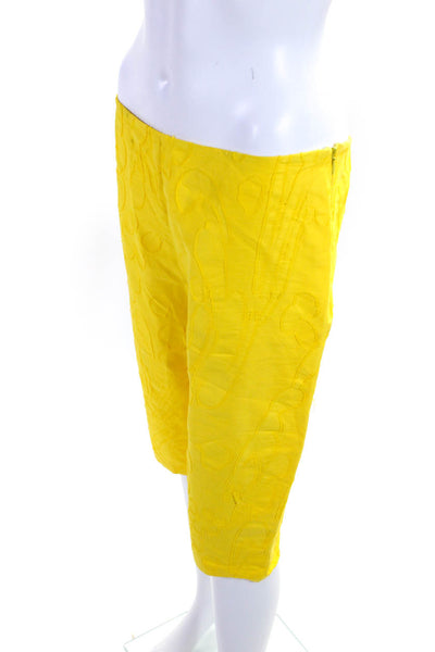 Christian Lacroix Womens Yellow Textured High Rise Capri Pants Size 40