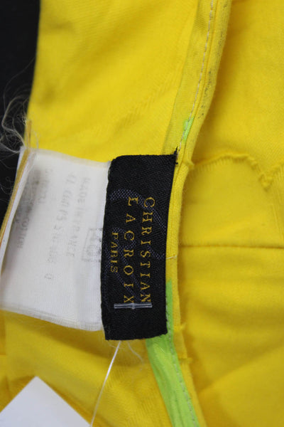Christian Lacroix Womens Yellow Textured High Rise Capri Pants Size 40