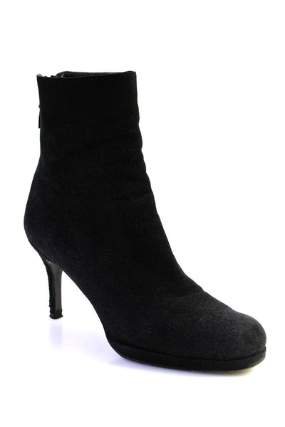 Stuart Weitzman Womens Suede Zipped Stiletto Heels Ankle Boots Black Size 7.5