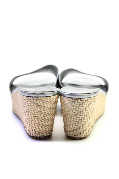 Prada Womens Metallic Strapped Espadrille Platform Sandals Silver Size EYR37.5