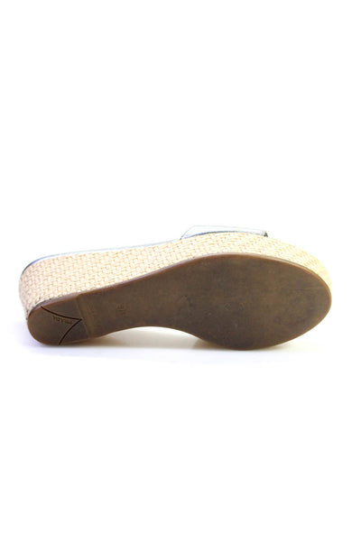 Prada Womens Metallic Strapped Espadrille Platform Sandals Silver Size EYR37.5