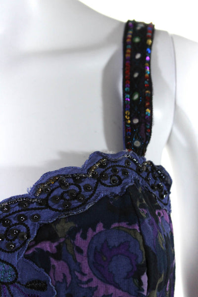 Free People Womens Cotton Beaded Abstract Print Mini Dress Purple Size 8