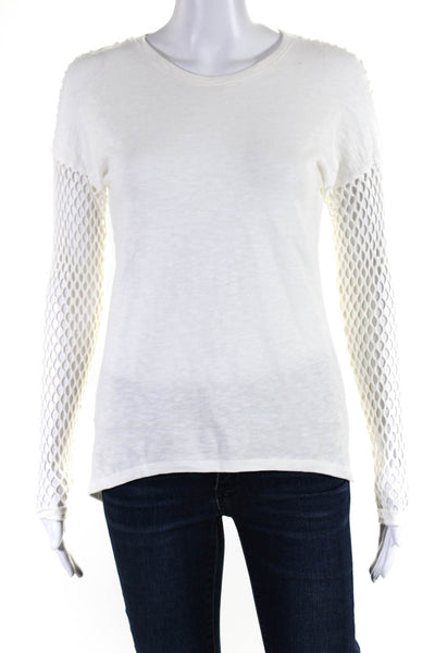 Generation Love Womens Cotton Long Sleeve Netted T shirt White Size XS