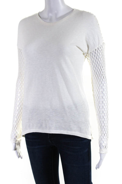 Generation Love Womens Cotton Long Sleeve Netted T shirt White Size XS