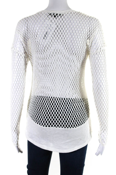 Generation Love Womens Cotton Long Sleeve Netted T shirt White Size XS