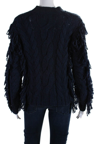 525 Women's Mock Neck Long Sleeves Fringe Pullover Sweater Navy Blue Size XS