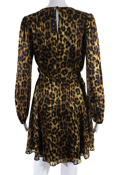 Milly Womens Animal Print Zipped Bishop Long Sleeve Midi Dress Brown Size 4