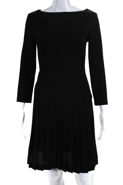 Michael Kors Collection Womens Wool Pleated Long Sleeve Dress Black Size 2