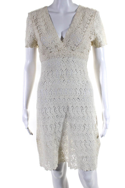 BCBG Max Azria Womens Lace Textured Pullover V-Neck Sheath Dress Beige Size 4