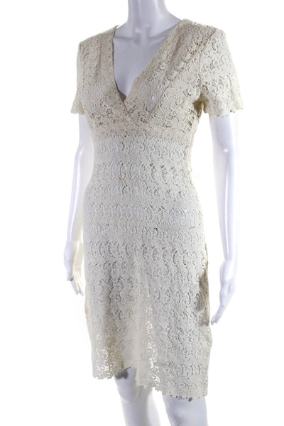 BCBG Max Azria Womens Lace Textured Pullover V-Neck Sheath Dress Beige Size 4