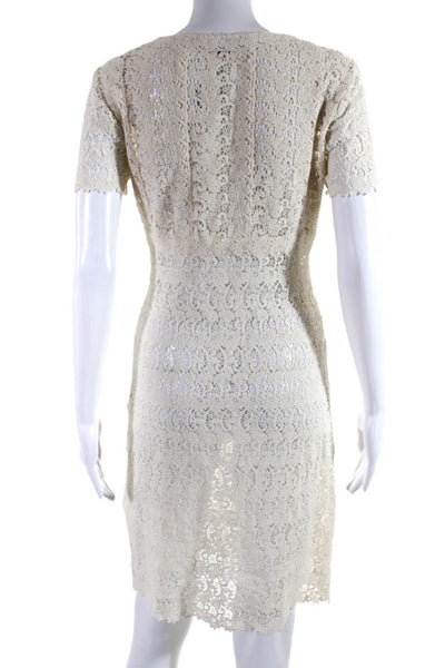 BCBG Max Azria Womens Lace Textured Pullover V-Neck Sheath Dress Beige Size 4