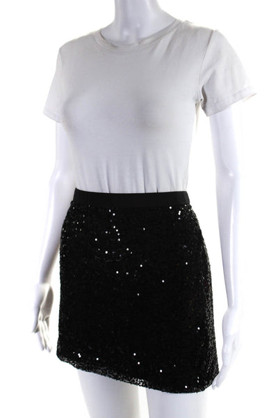 J Crew Womens Embroidered Sequined Textured Zipped A-Line Skirt Black Size 0