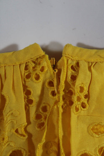 Milly Womens Zipped Battenberg Lace Layered Sleeveless Tube Blouse Yellow Size 4