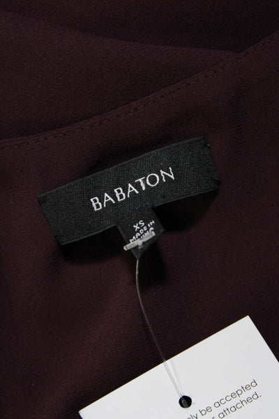 Babaton Womens Mesh V-Neck Sleeveless Pullover Blouse Top Burgundy Size XS