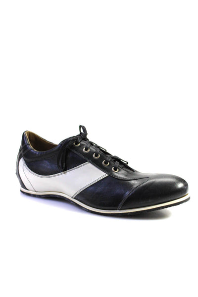 Tardini Mens Leather Two Tone Lace Up Low Top Dress Shoes Navy White Size 11