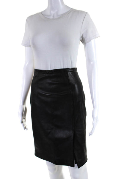 Michael Michael Kors Womens Leather Zip Up Mid Rise Pencil Skirt Black Size 4
