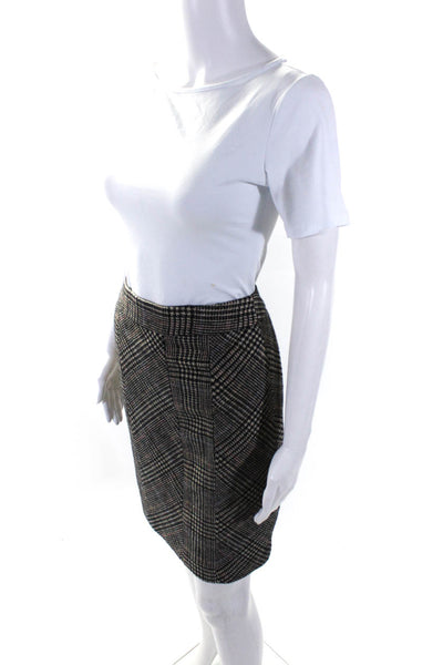 J. Mclaughlin Womens Lined Wool Plaid Knee Length Pencil Skirt Beige Size 10