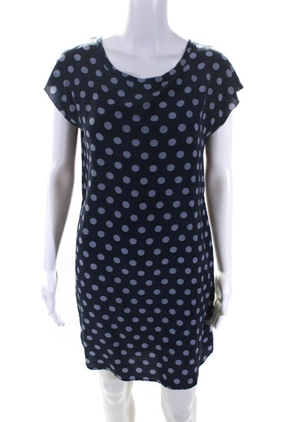 Hartford Womens Silk Polka Dot Round Neck Short Sleeve Dress Navy Size 2