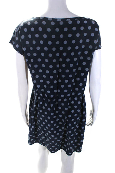 Hartford Womens Silk Polka Dot Round Neck Short Sleeve Dress Navy Size 2