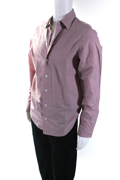 Giorgio Armani Mens Grid Print Long Sleeve Button Up Shirt Red Size 39/15.5