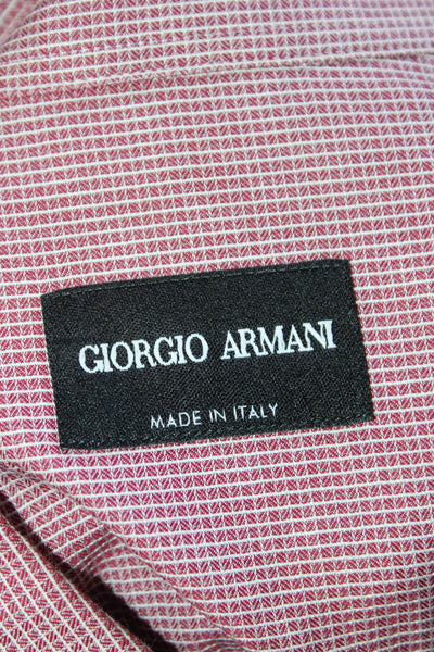 Giorgio Armani Mens Grid Print Long Sleeve Button Up Shirt Red Size 39/15.5