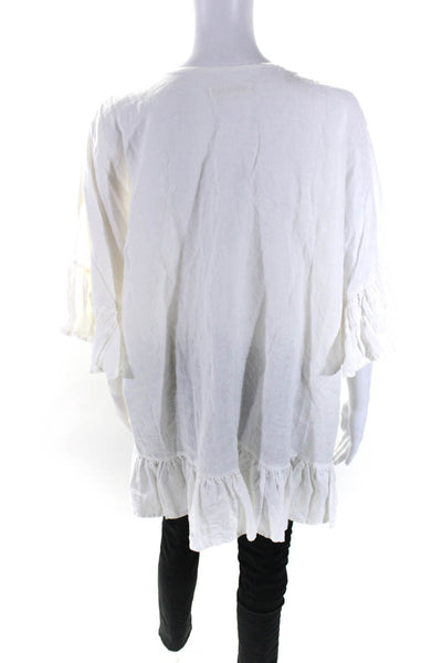 Morton Mac Womens Half Sleeve Scoop Neck Oversized Linen Top White Size Small