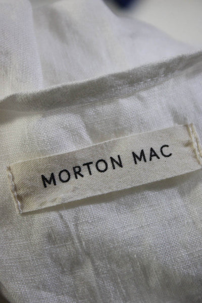 Morton Mac Womens Half Sleeve Scoop Neck Oversized Linen Top White Size Small