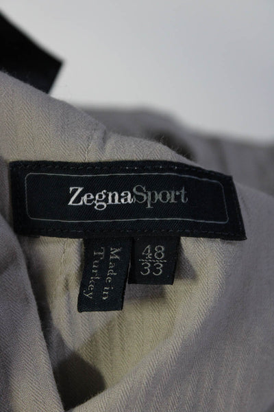 Zegna Sport Mens Flat Front Classic Fit Straight Leg Chino Pants Beige Size 48