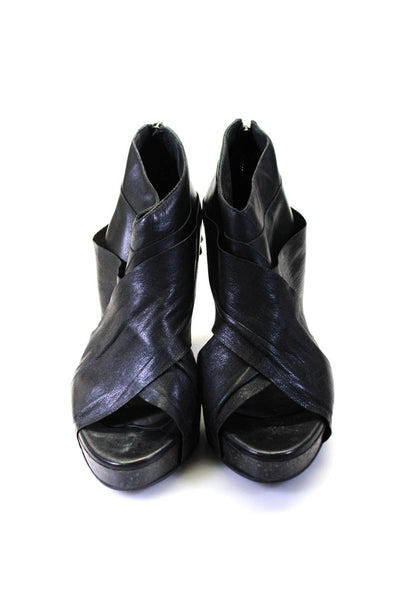 LD Tuttle Womens Black Criss Cross Open Toe Block Heels Sandals Shoes Size 10