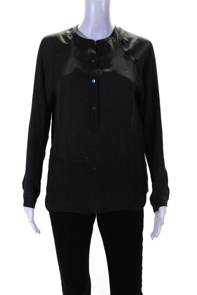 Vince Womens Long Sleeve Crew Neck Button Up Shirt Blouse Black Size Extra Small