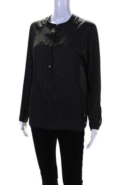 Vince Womens Long Sleeve Crew Neck Button Up Shirt Blouse Black Size Extra Small