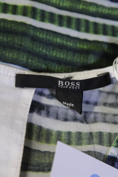 Boss Hugo Boss Womens Silk Stripe Print V-Neck Short Sleeve Blouse Green Size 10