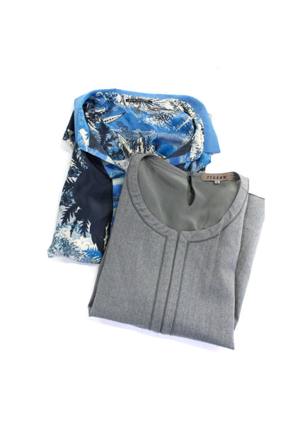 Jigsaw Elie Tahari Womens Wool Abstract Print Blouse Tops Blue Size L Lot 2