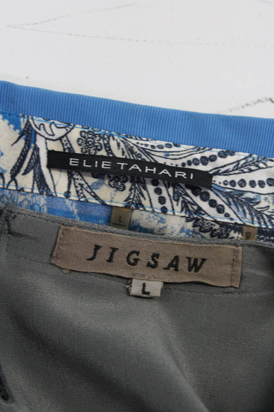 Jigsaw Elie Tahari Womens Wool Abstract Print Blouse Tops Blue Size L Lot 2