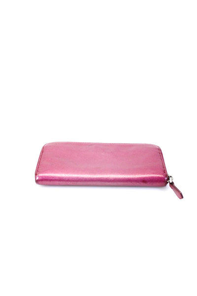 Prada Womens Leather Silver Tone Zip Around Wallet Pink