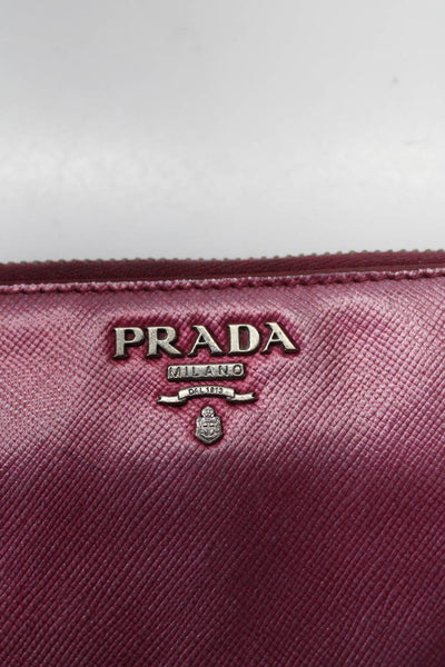 Prada Womens Leather Silver Tone Zip Around Wallet Pink