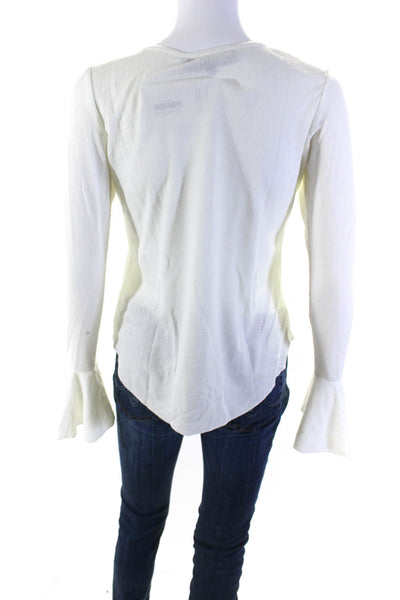 For Love And Lemons Women's Round Neck Long Sleeves Ribbed Blouse White Size XS