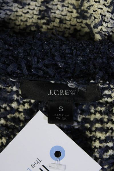 J Crew Womens Tweed Long Sleeve Open Front Short Blazer Jacket White Navy Size S