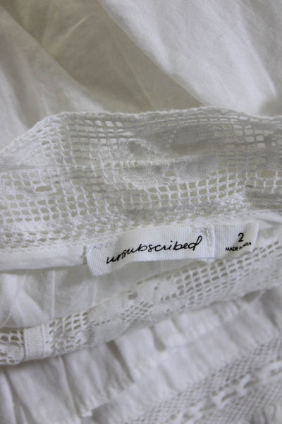 Unsubscribed Womens Crochet Trim Tank Top White Cotton Size 2