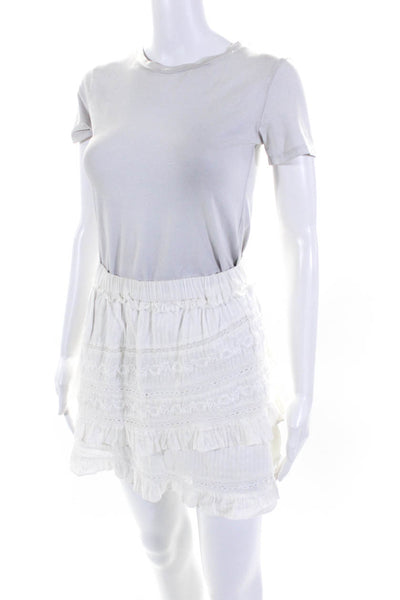 Love Shack Fancy Womens Ruffled A Line Mini Skirt White Cotton Size Small