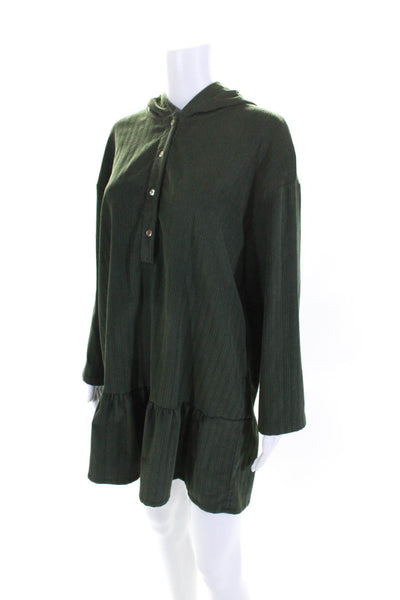 Zara Womens Long Sleeve Half Button Hooded Corduroy Dress Green Size Small
